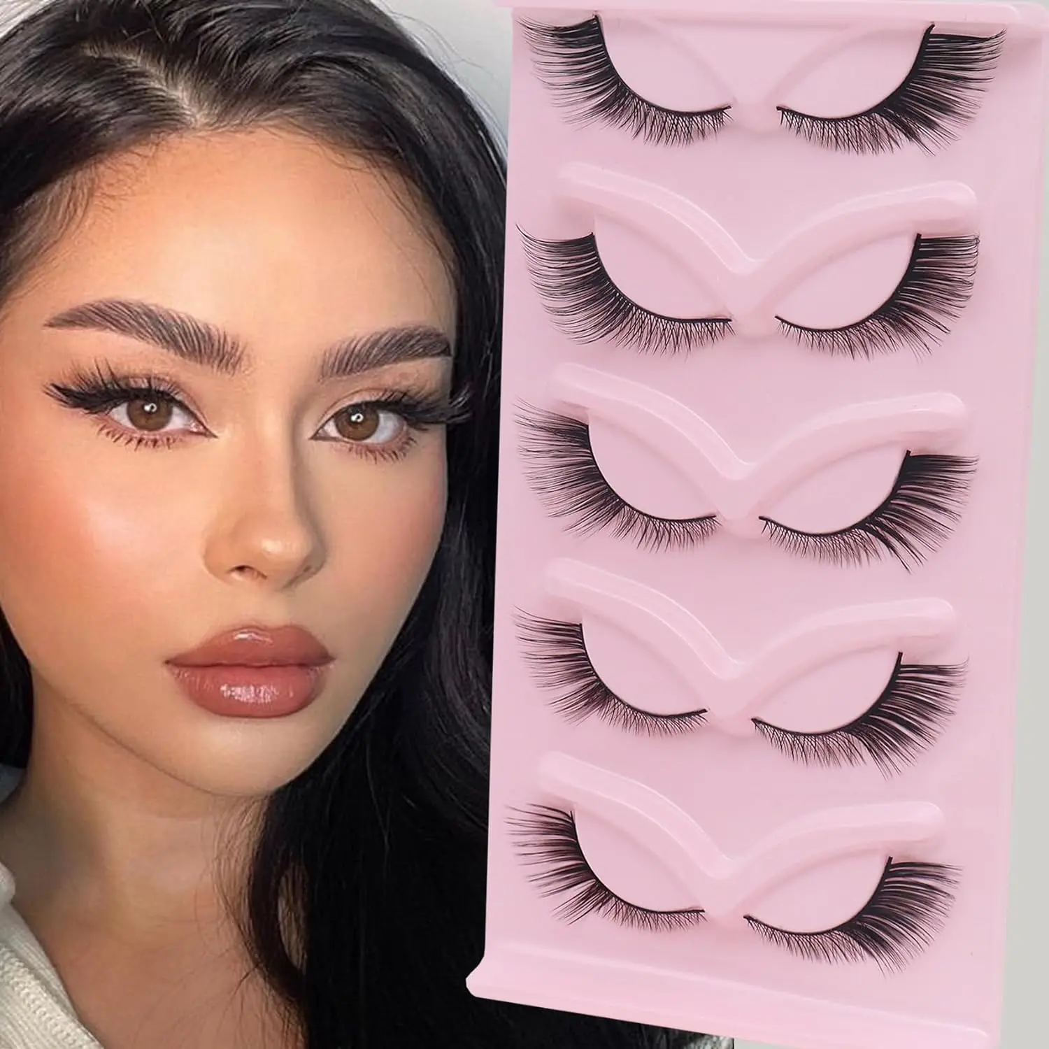 3d Anime Cat Eyes Eyelashes Tray Private Label Own Brand Faux Synthetic Full Strip Eyelashes Supplies Wholesale