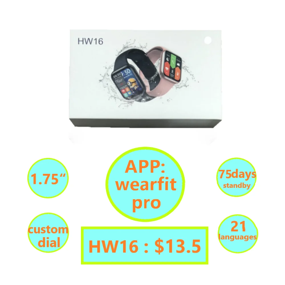 

Upgrade HW12 1.75 Big IPS Touch Screen Sport Wearfit Pro APP S Real Heart Rat Blood Oxygen Sensor Hw16 Smart Watch Hw16