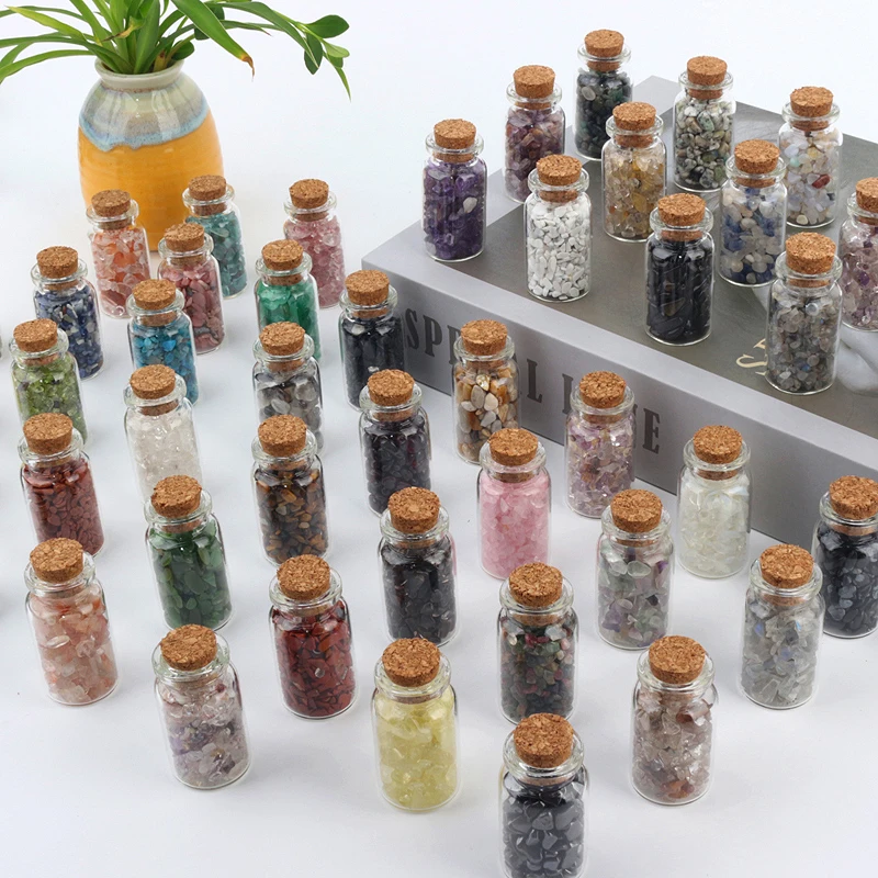 

Crystal Chip Bottles Tumbled Gemstone Wishing Bottle Healing Stone For Making Home Office Decoration