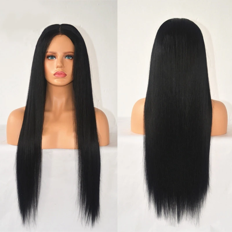 

Black Straight Hair Full Lace Wig Closure Straight Hair Wig Transparent Front Lace synthesis Human Hair Wig