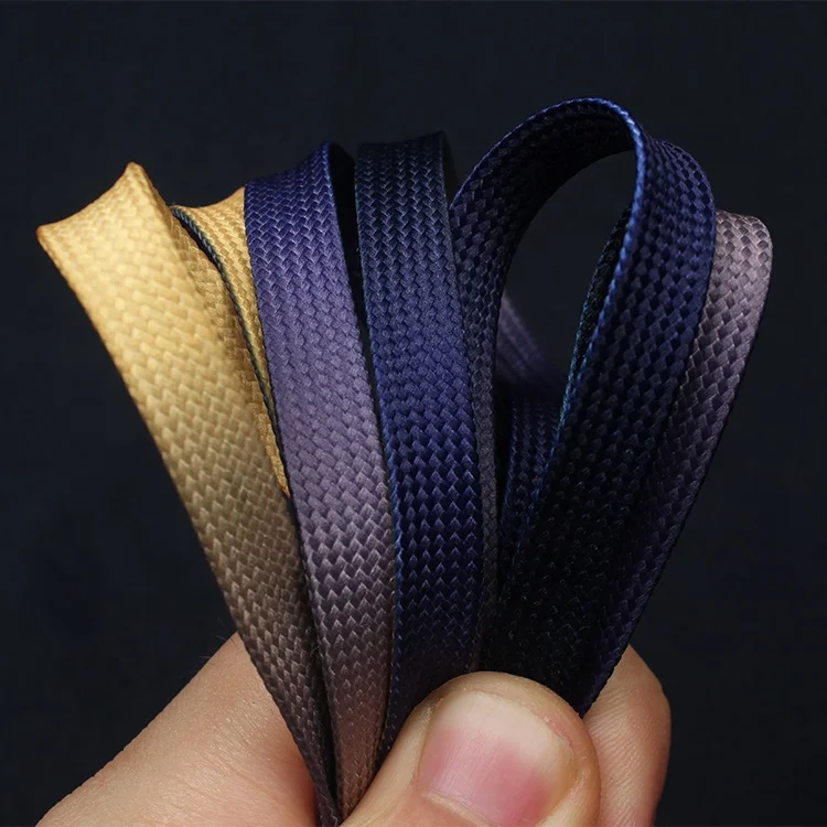 Custom Blank Logo Silicone Dipping Flat Shape Gradient Color Shoelaces for Hoody