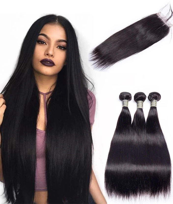 

Hot Sale 9A grade cheap virgin hair bundles unprocessed Brazilian straight cheap list of human hair weave 3bundles with closure, Color 1b