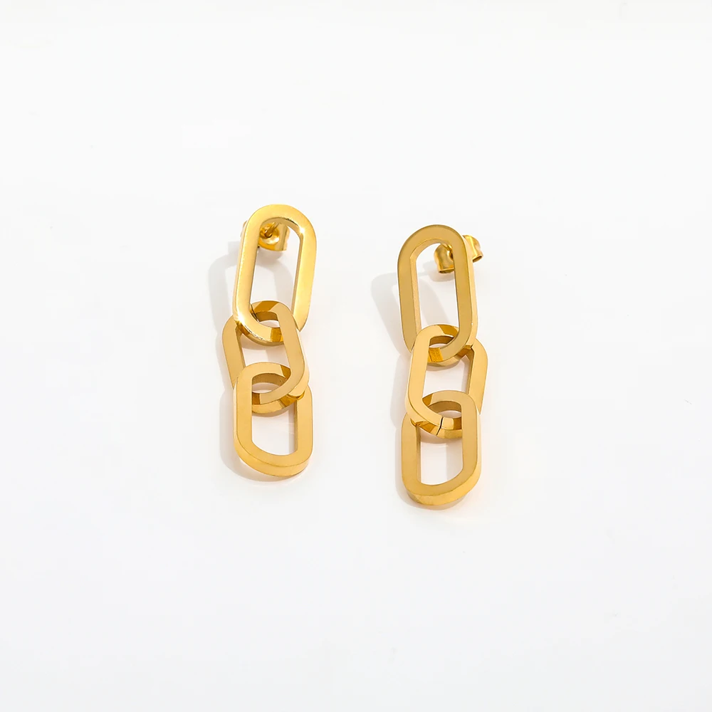 

JOOLIM High End 18K Gold Plated Link Chain Dangle Drop Earring Stainless Steel Earrings Gold Jewelry