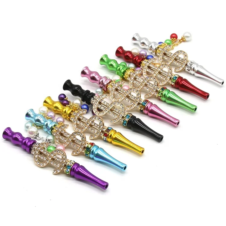 

Creative Dollar Diamond Metal Pipe Cigarette Holder Pipe Tobacco Smoking Accessories, Shown