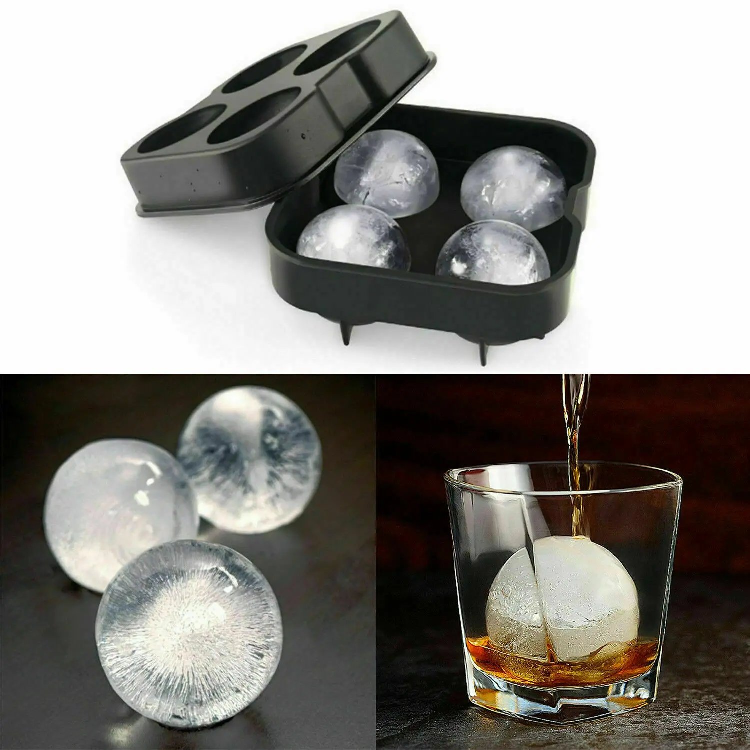 Luv America Ice Cube Trays Silicone Set of 2 Cocktail Beverages and More.! Sphere Round Ice Ball Maker and Large Square Ice Cube Mold for Chilling Bourbon Whiskey 