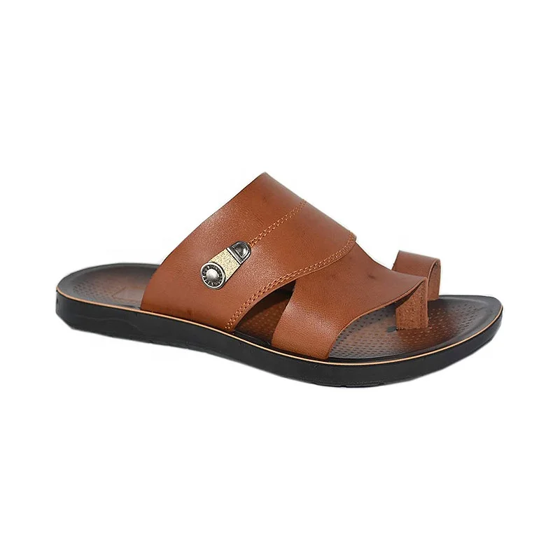 

Hot Sell Sandal Imitation Thai Leather Shoes Outsole Injection Pu Mens Slides Slipper, Brown