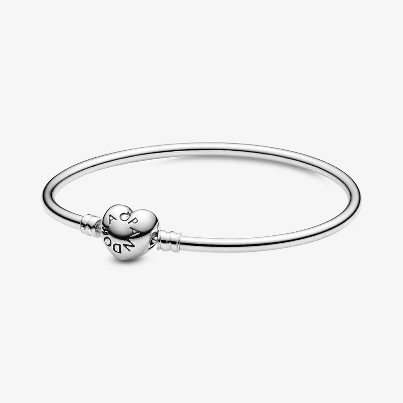 

925 Sterling Silver Moments Crown O Logo Heart Clasp Bangle Classic Bracelet fit pandora DIY charm beads 2021 women jewelry gift