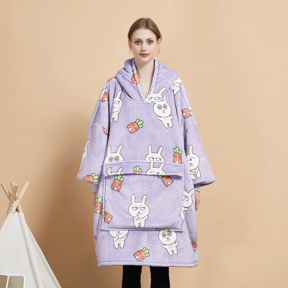 

Hot Selling Hoodie Blanket Flannel Sherpa Hooded Blankets Sweatshirt Over Sized Giant Pocket New Design