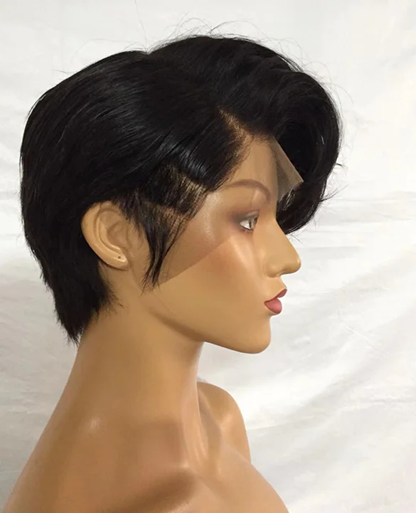 

Short unprocessed brazilian virgin cuticle aligned hair ladies 13x6 deep part lace frontal wigs pixie cut with natural hairline