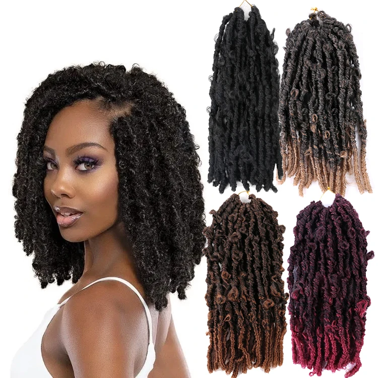 

Butterfly Locs Crochet Hair 14inch 24inch Crochet Hair Pre looped Messy Butterfly Distressed Bob Locs Pre-twisted ombre Braids, All colors