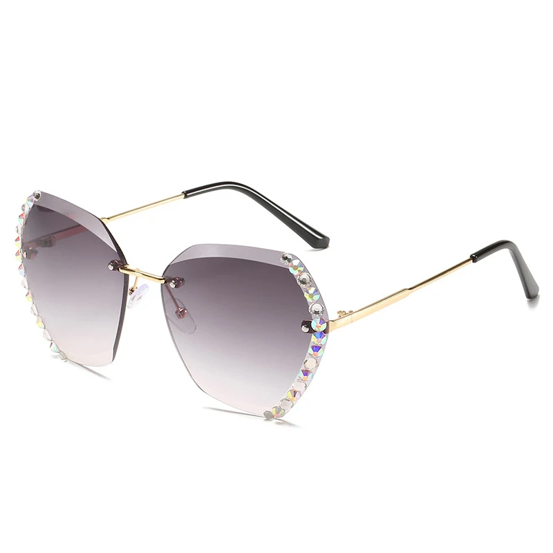 

New Arrival Custom Diamond Polygonal Fashion Ocean Gradient Rhinestone Sun Glasses Sunglasses 2021
