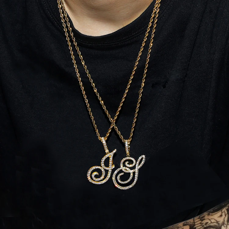 

Hip Hop Cubic Zircon Letters Custom Name Pendant Necklaces Iced Out For Men Jewelry Baguette Custom Letter necklace, Gold, silver, rose gold