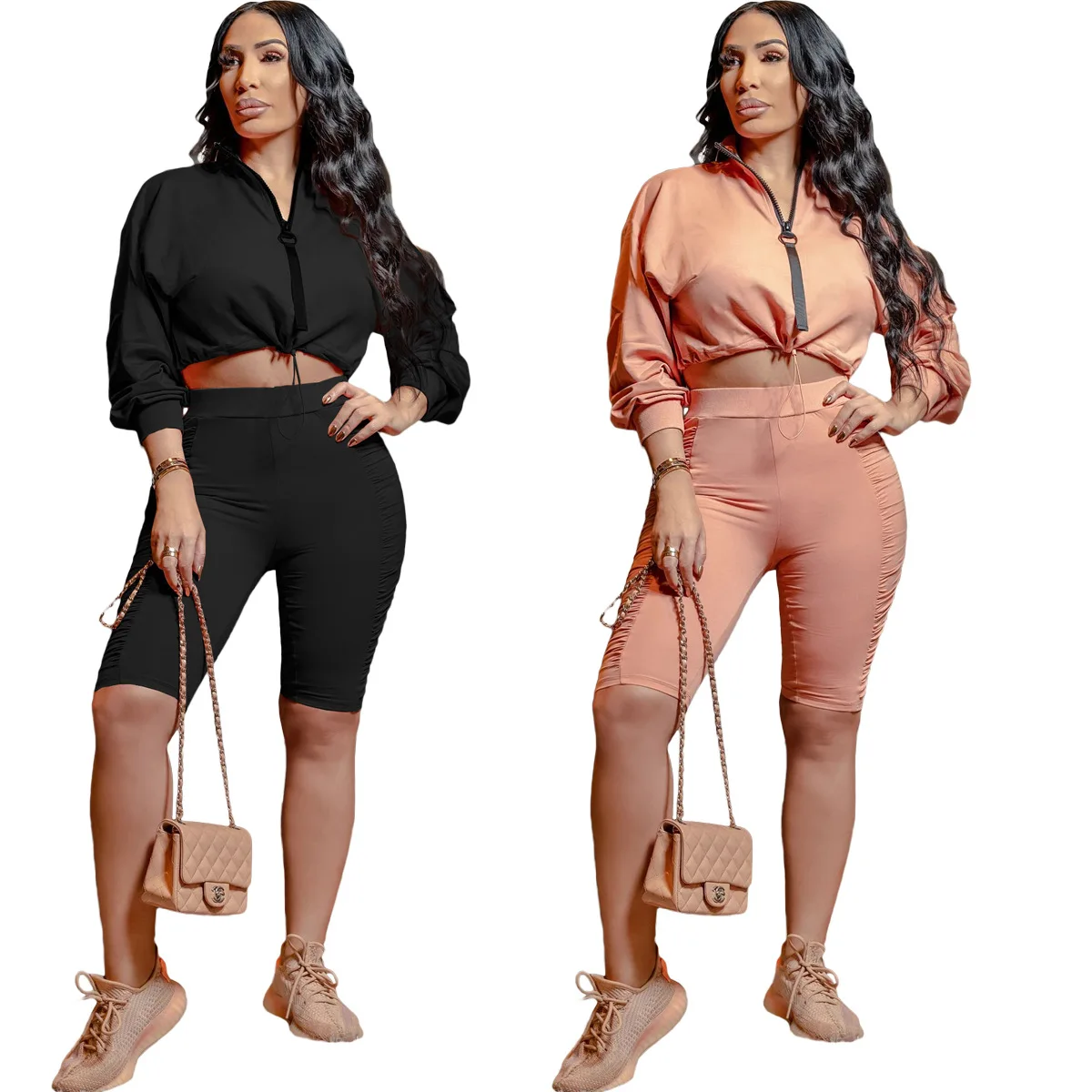 

Sweat Suit Two Piece Short Sets Tracksuit for Women Biker Shorts Workout Set New Arrivals 2021 Trendy 2 Pcs Casual as Picture