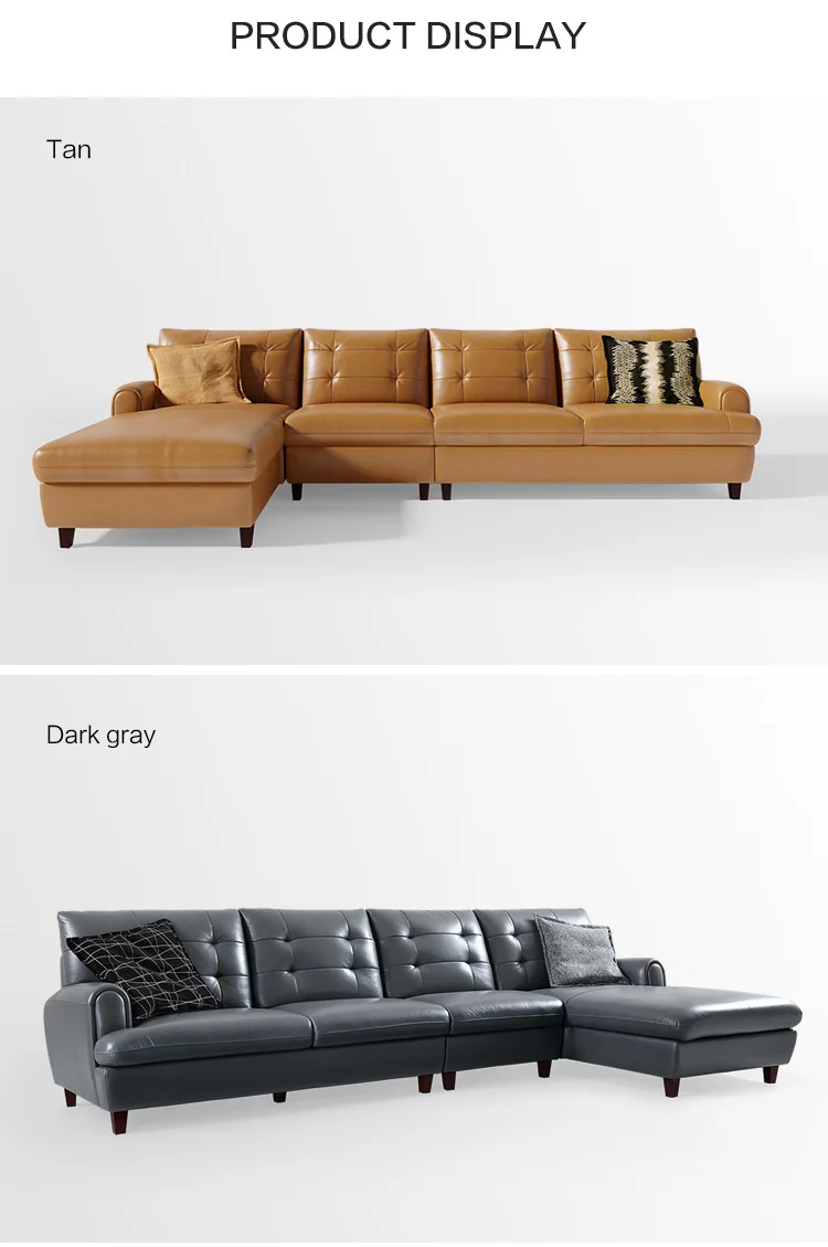 Modern light luxury large apartment living room combination high grade cowhide leather sofa