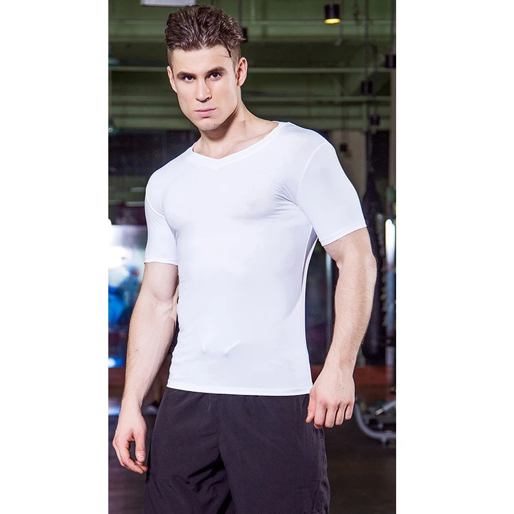 

V-Neck Short-Sleeved Pro Fitness Running Sports Training High Elastic Basketball Breathable Men's Compression Cool Dry Shirt, 5 colors