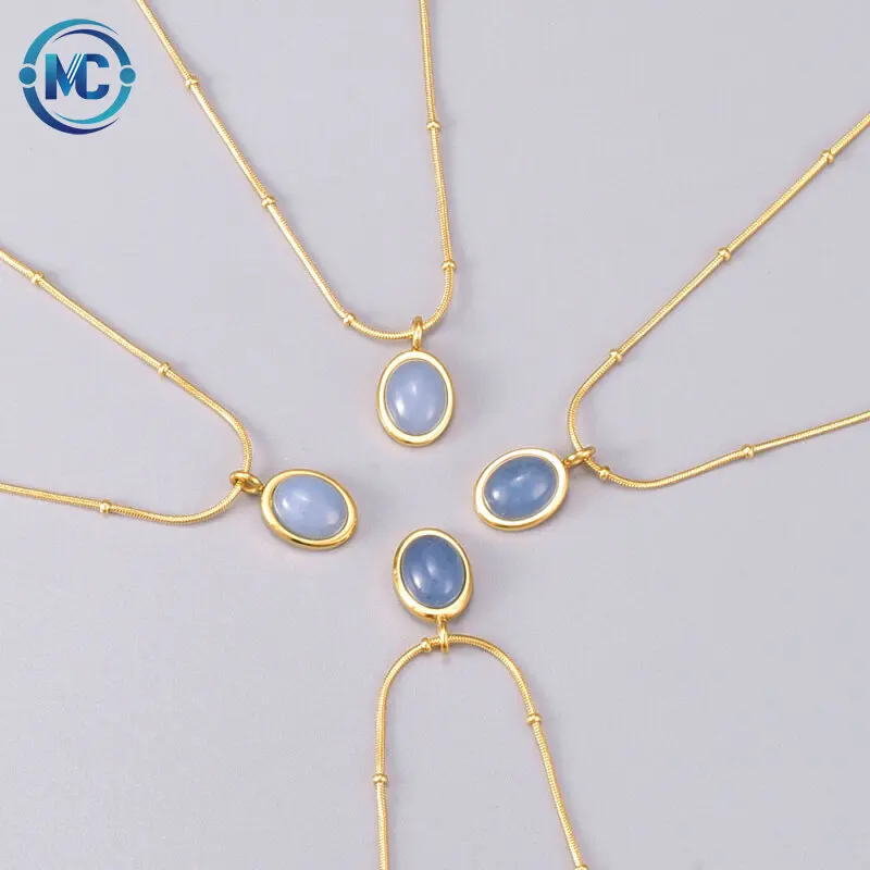 

2021 Blue Oval necklace chain Gold Plated Natural necklace jewelry