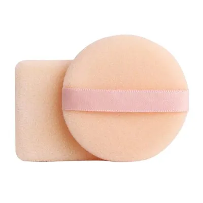 

Custom-made 55mm double-sided flocked powder puff round ribbon hand hook delicate powder puff Makeup Foundation Sponge