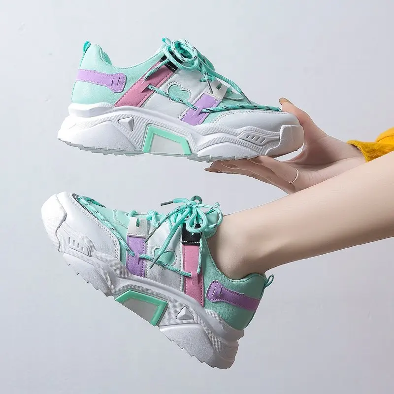 

Ladies Green Sport Sneaker Shoes Patchwork Mixed Colors Black Casual Sports Shoes