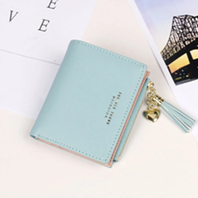

new Women Wallet with zipper Small Cute Purse Tassel Short Leather Wallets for women Purse Clutch