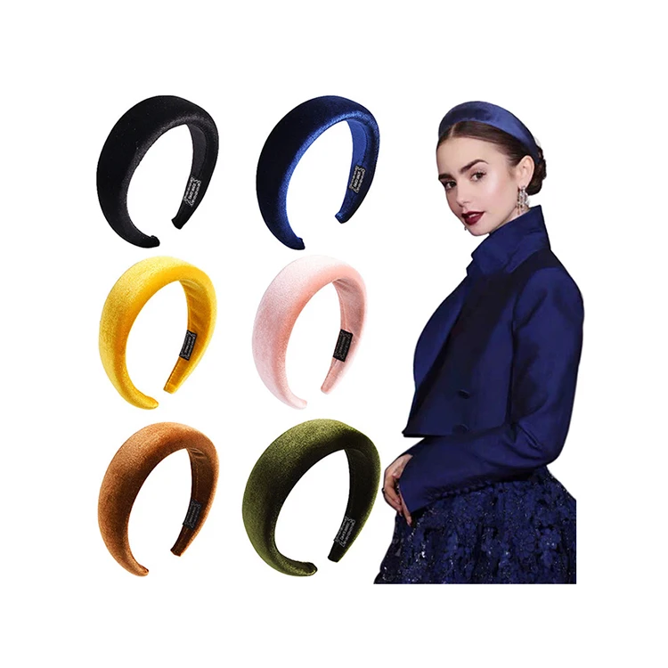 New Fashion Thick Foam Pure Color Velvet Headbands Wide Hairbands