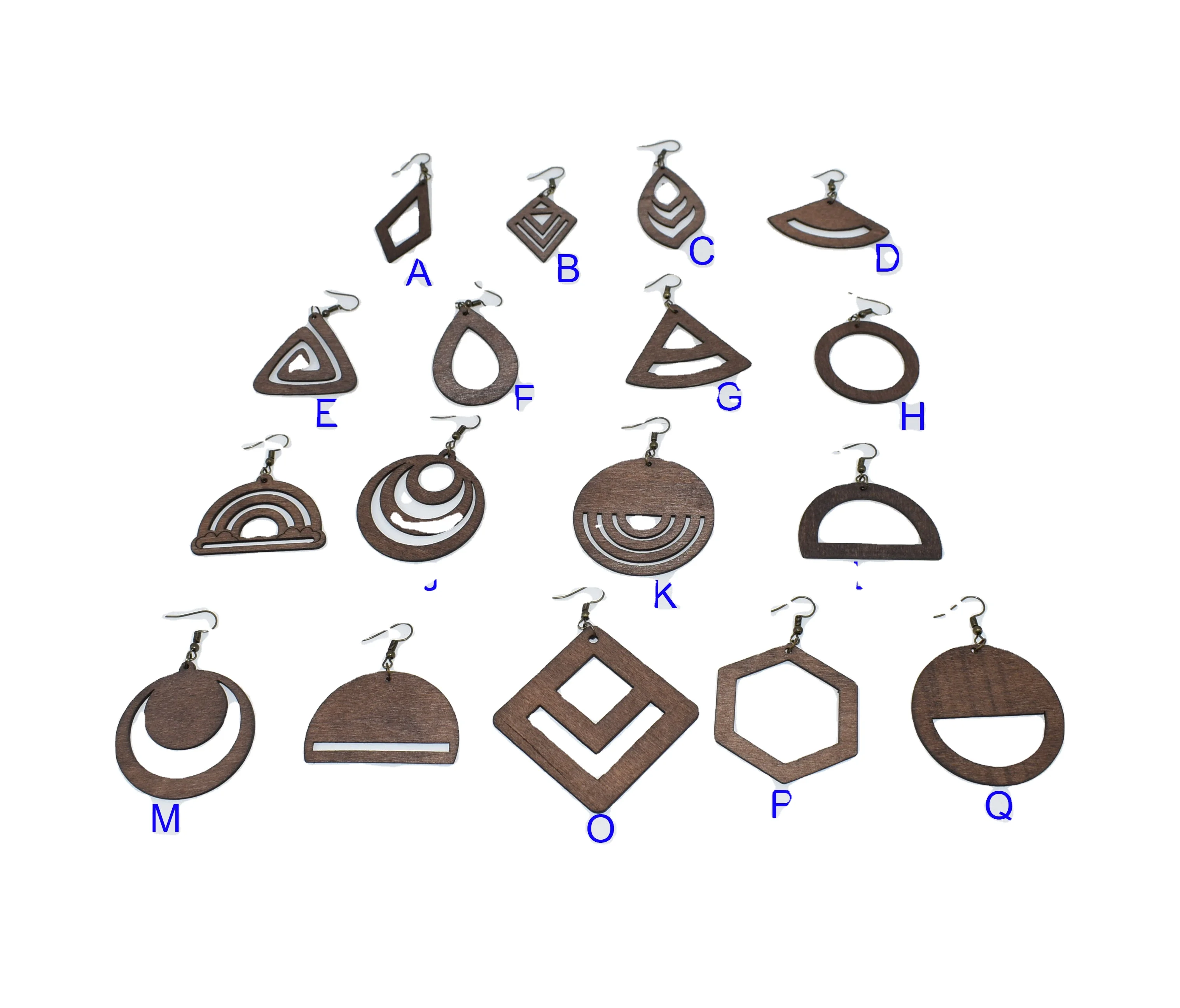 

Custom DIY personalized wooden teardrop shape earrings laser cut round triangle design wood earring, Gold, silver, rose gold