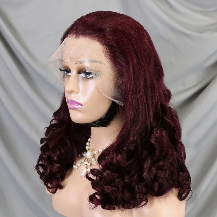 24inch brazilian full 13x4 lace frontal wig prepluck color 99j burgundy lace front wig glueless loose wave wig human hair vendor