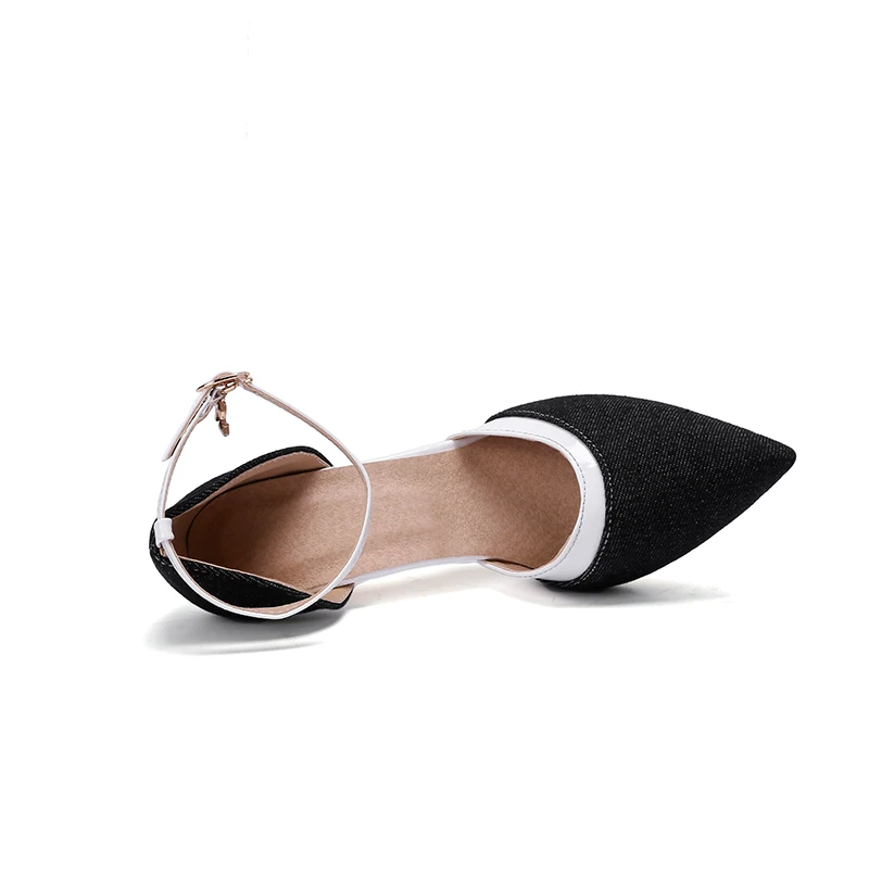 New Pointy Toe Denim Patchwork Ladies Thin Heel Pumps
