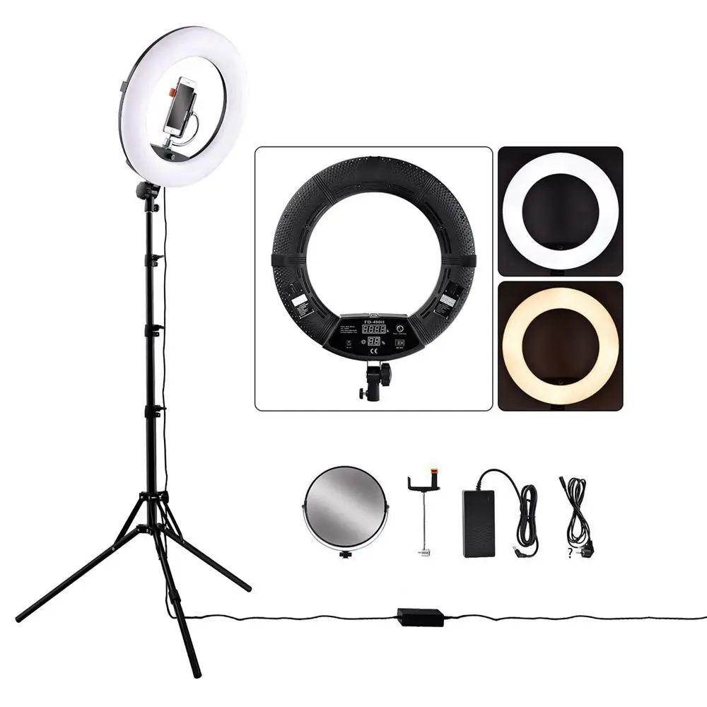 

FOSOTO FD-480II Bi-color 480 LED 18" LED Ring lamp Sets with stand+carry bag+mirror+phone clip for outdoor shooting