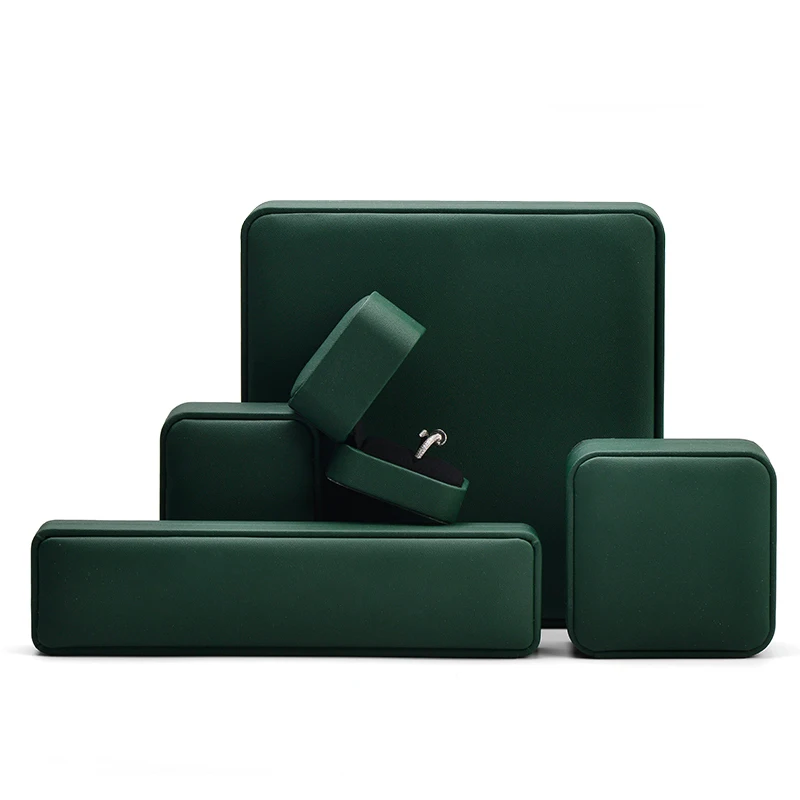 

China Supplier high-end blackish green Pu leather vintage custom logo jewelry box, Green color