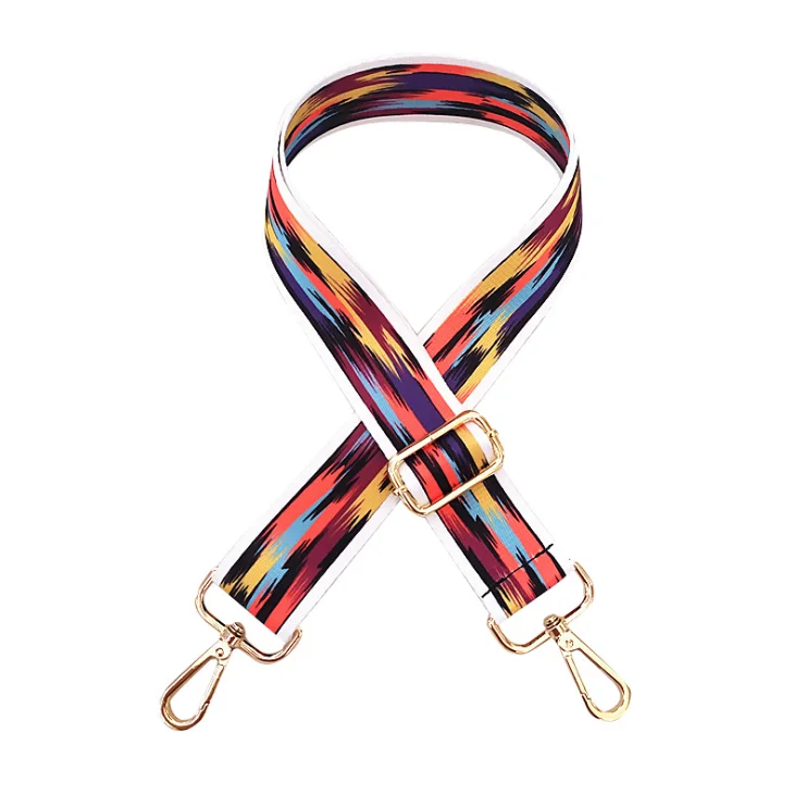 

Multi color Bohemian Print Crossbody Shoulder bag Strap Long Bands Handle Gold Buckle