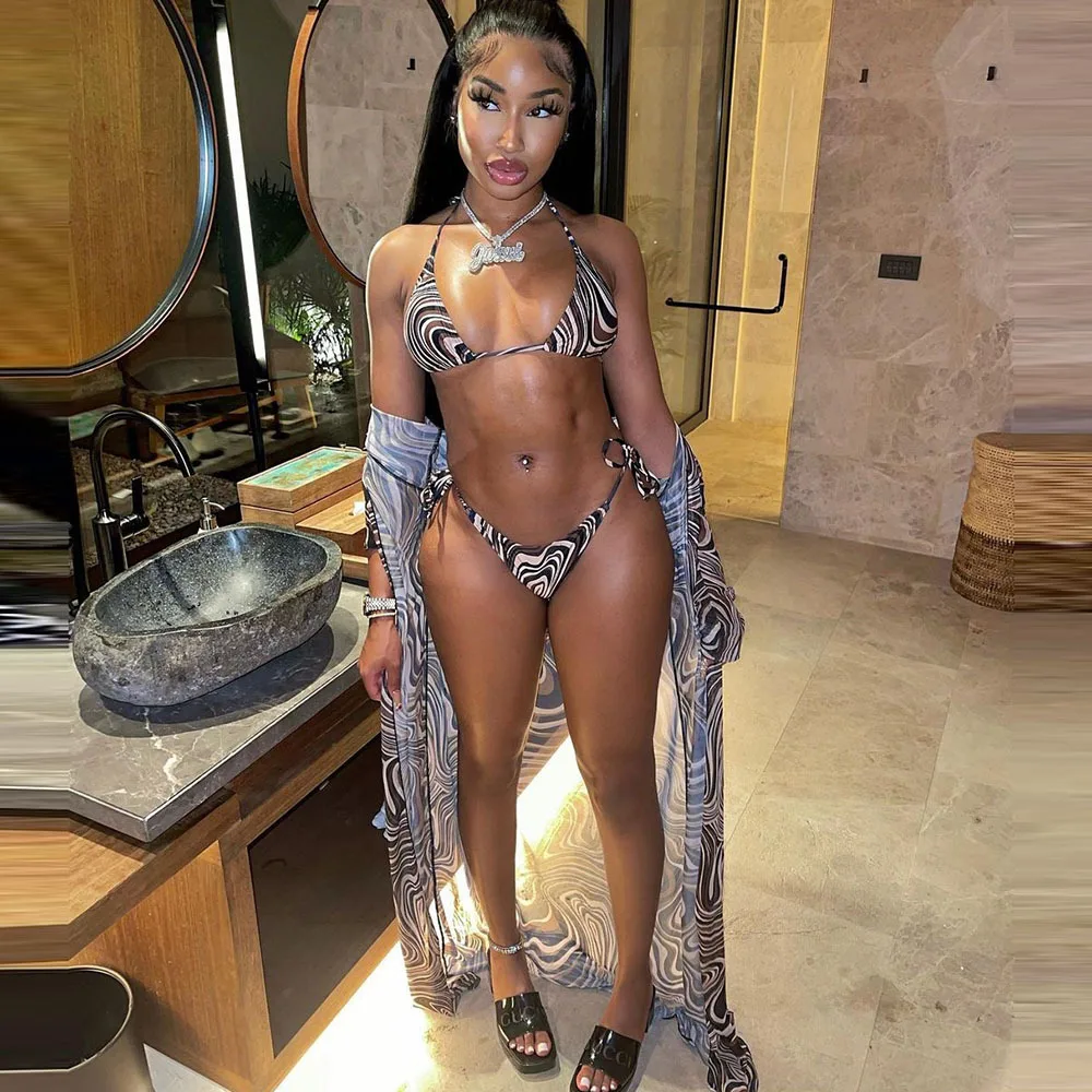 

2022 new arrivals ladies windbreaker summer clothing bra long coats women bikini 3 piece set swimsuit beachwear sexy swimwear