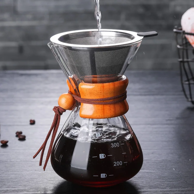 

Borosilicate Glass Pour Over Coffee Maker Glass Coffee Pot With Wood Sleeve, Clear