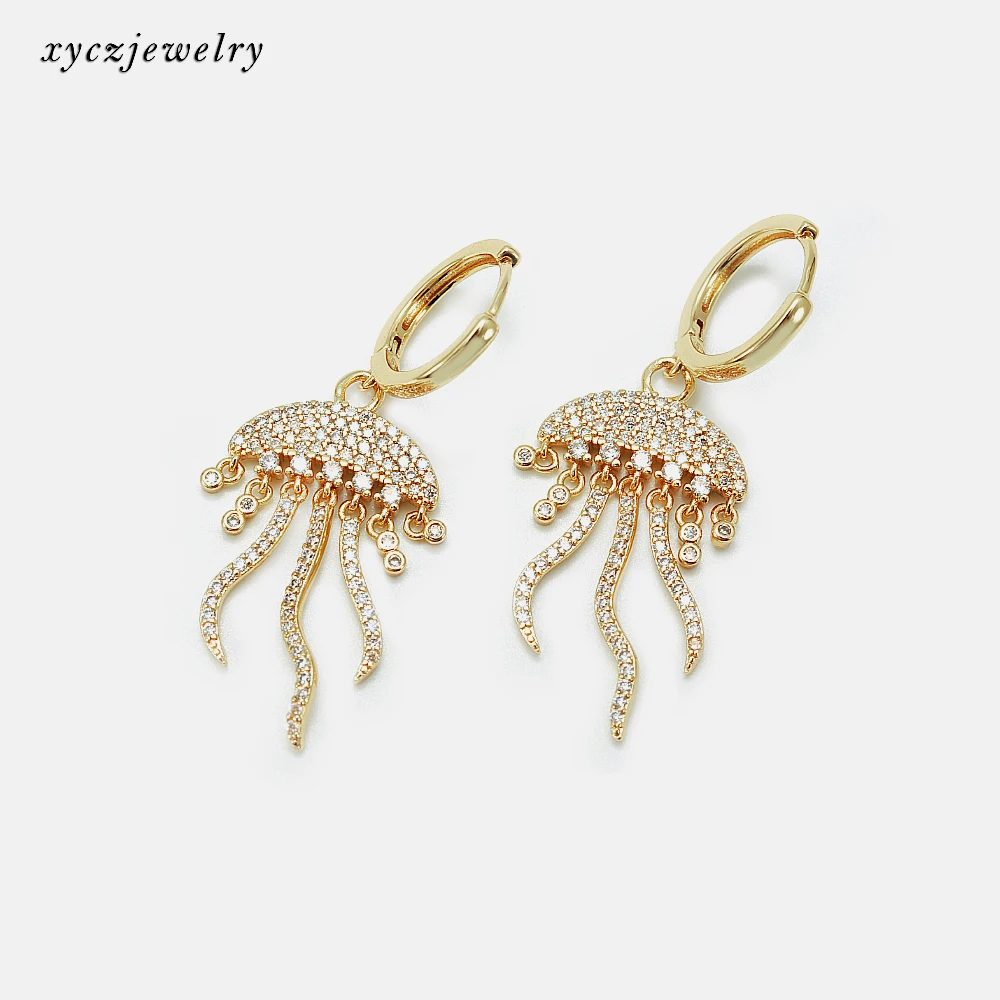 

Charm Marine Animal Brass Jewelry White Zircon Drop Jellyfish Earrings