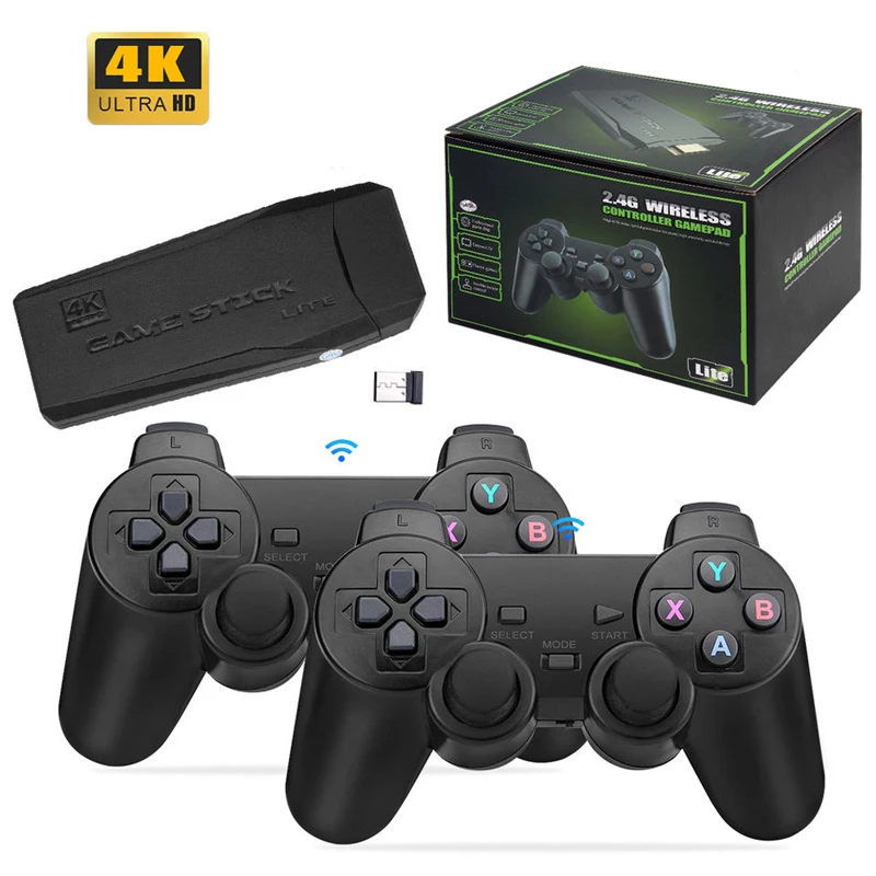 

Newest Retro 64G Wireless Video TV Game Console M8 4K HD Game TV Dongle With Gamepad Built-in 10000 Game Stick For PS1/SFC/FC