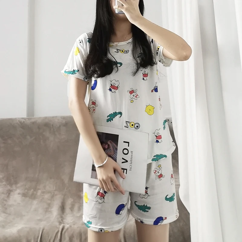 

Hot selling crocodile pajamas women summer thin section home service women short sleeved shorts women's pajamas