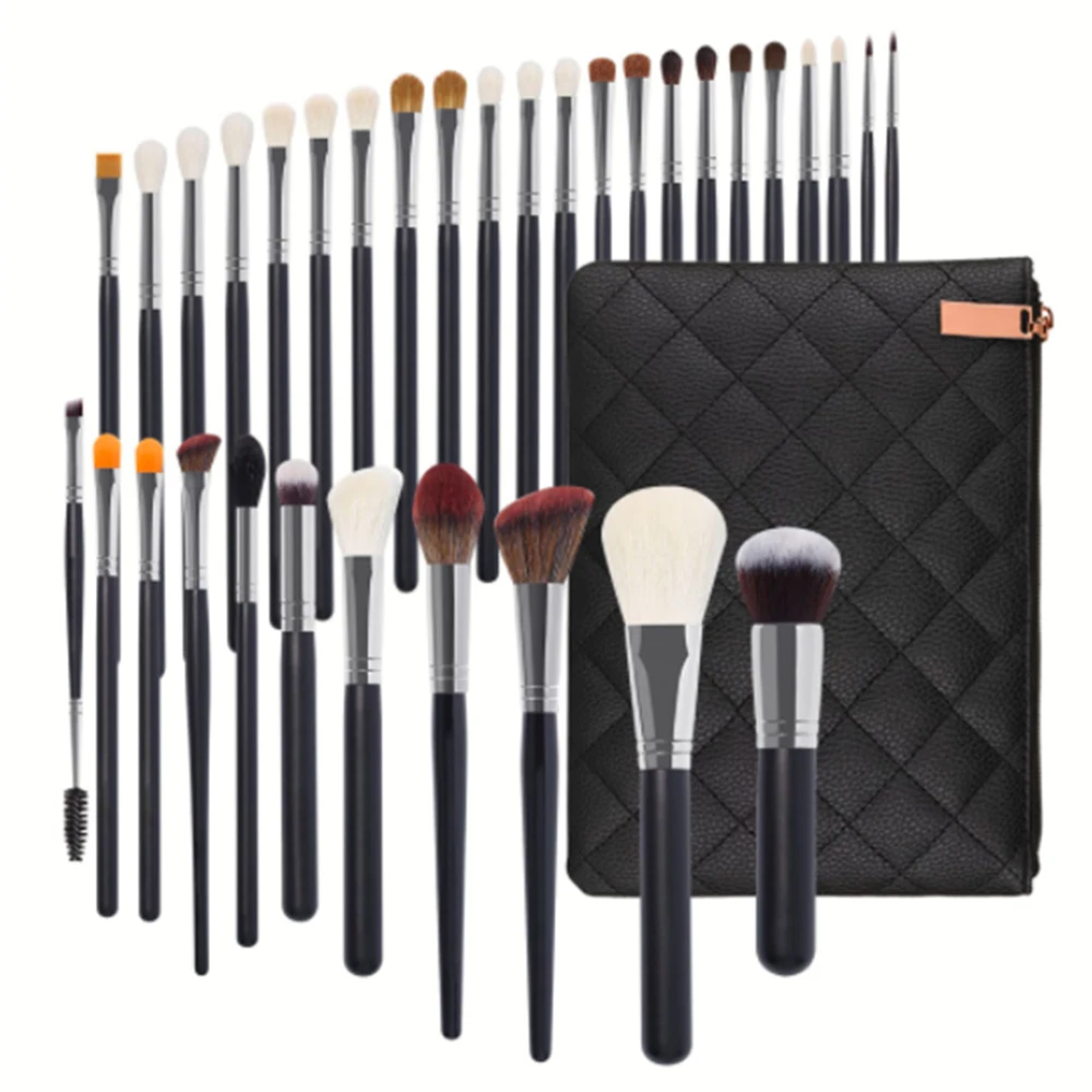 

33pcs Cosmetic Natural Hair Make Up Brushes Shinny Black High quality and durable Cosmetic Brushes with Private Label with Bag