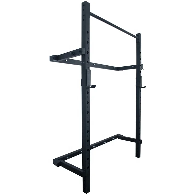 

Wellshow Sport Fold Up Squat Rack with Extended Pull Up Bar Folding Wall Mounted Space Saving Gym Equipment, Matte black