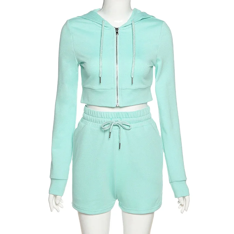 

Fast selling popular women's autumn and winter casual wear hooded Shorts Set
