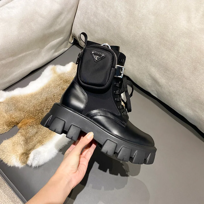 

New design fashion boots with pocket lace up mid calf women boots popular female shoes