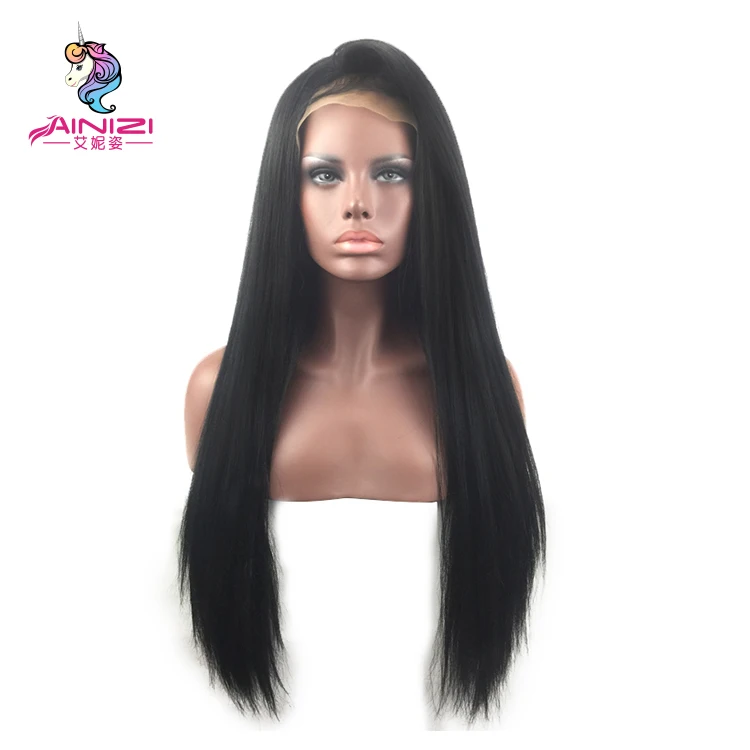 

Ainizi wholesale factory cheap heat resistant 26 inches long straight synthetic lace front wigs for black girls