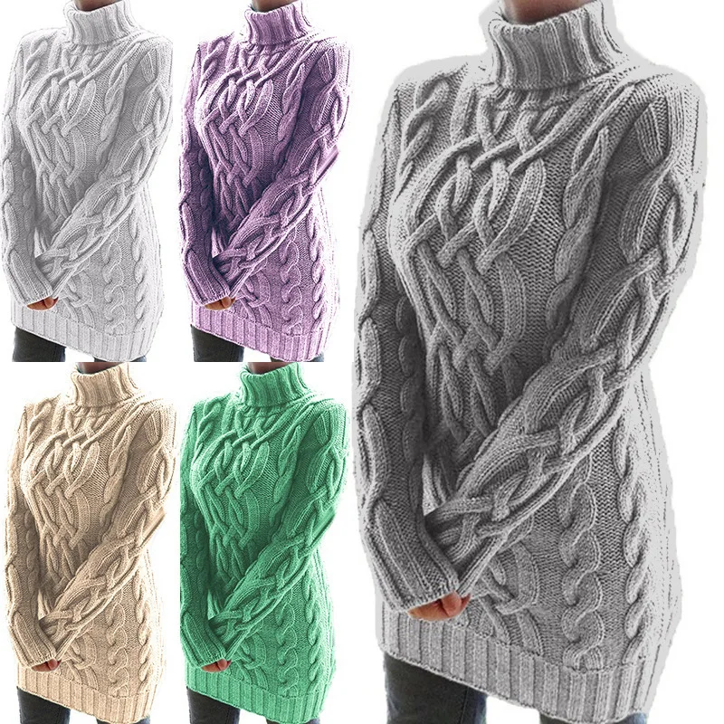 

2021 Vestido winter women clothes warm vintage solid color high neck sweater sexy knit slim fit casual sweater dresses