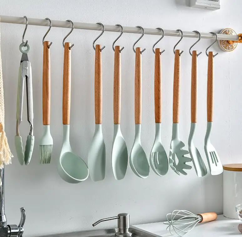 

11pieces silicone utensil tool set with holder heat resistant Non-Stick Cookware Comping Kitchen Silicone Cooking Utensil Set