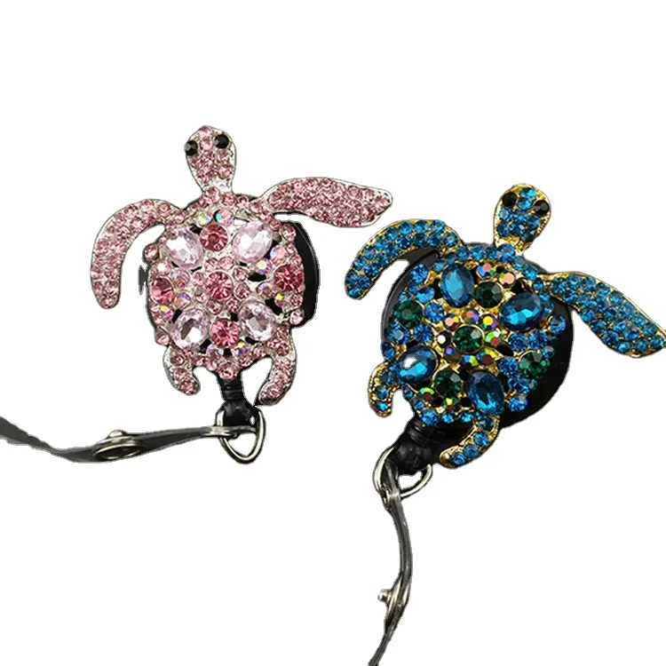 

Medical Nurse Fancy pink and green Crystal Retractable sea Turtle Tortoise Rhinestone ID Badge Holder reel hospital accessories, As picture