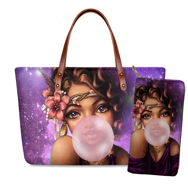 

Luxury Design Handbags Black Art African Girl Printed Hand Bags Women Shoulder Purses And Handbags Set Ladies For Women 2021, Customized