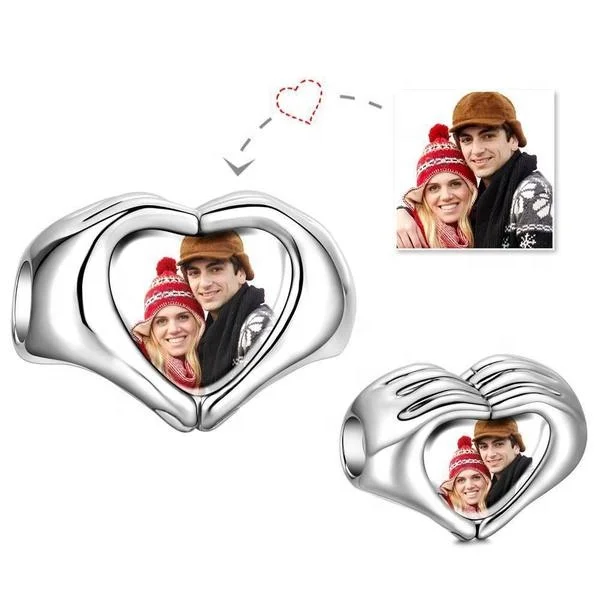 

Wholesale Fashion 925 Sterling Silver Pendants Custom Picture Fingers Heart Women's Photo Jewelry Pendant For Bangle