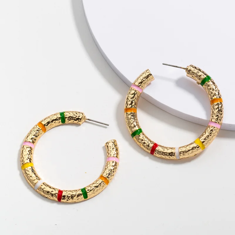 

Vintage Simple 18K Gold Plated Rainbow Color Round Circle C Shaped Hoop Earrings for Women