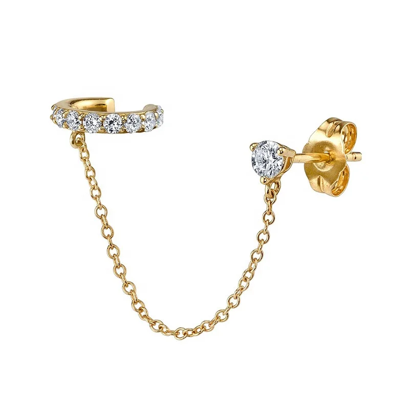 

Gemnice fashion 925 silver diamond ear cuff jewelry chain stud earrings