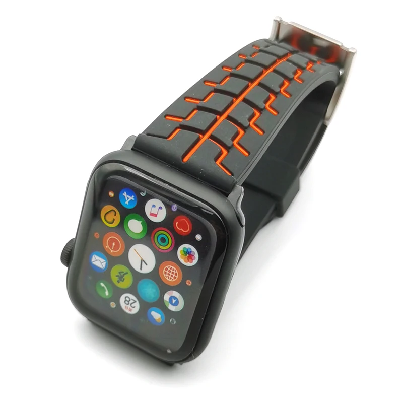 

sport 38-40mm 42-44mm high quality double color rubber silicone watch band for apple watch, Red orange blue