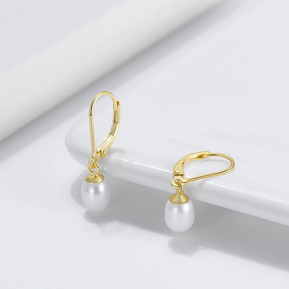 RINNTIN GPE13 S925 Silver Natural Freshwater Pearl Stone Pendant Drop Earrings Real Pearl Dangle Earrings