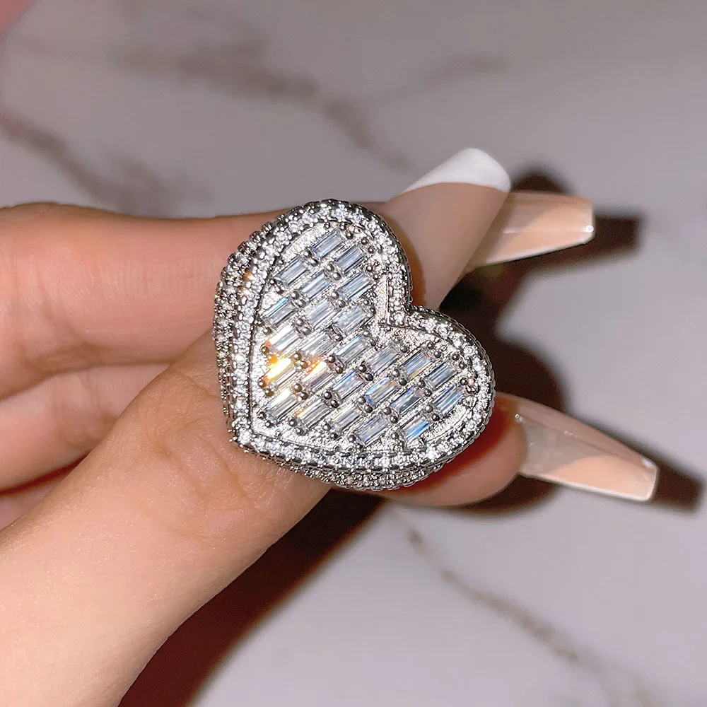 

bling iced out full diamond micro baguette heart ring